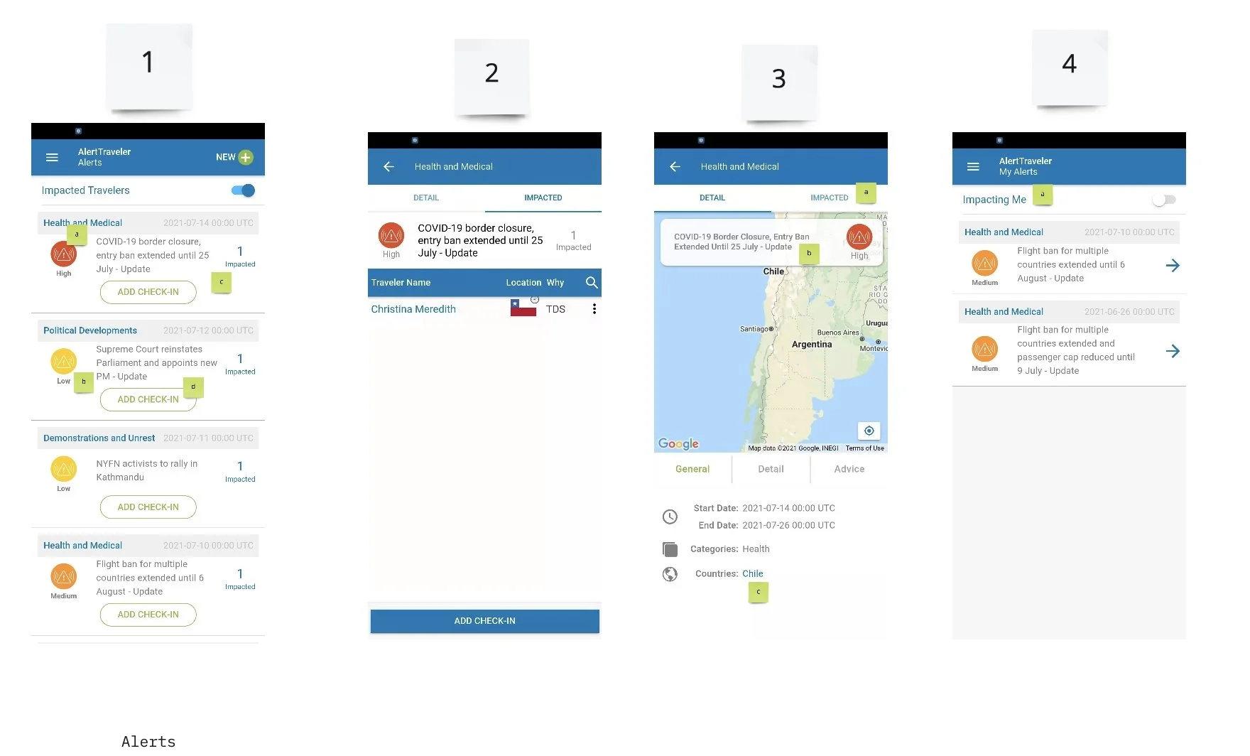 Previous Alert Traveler UI — Angular app showing dated visual system
