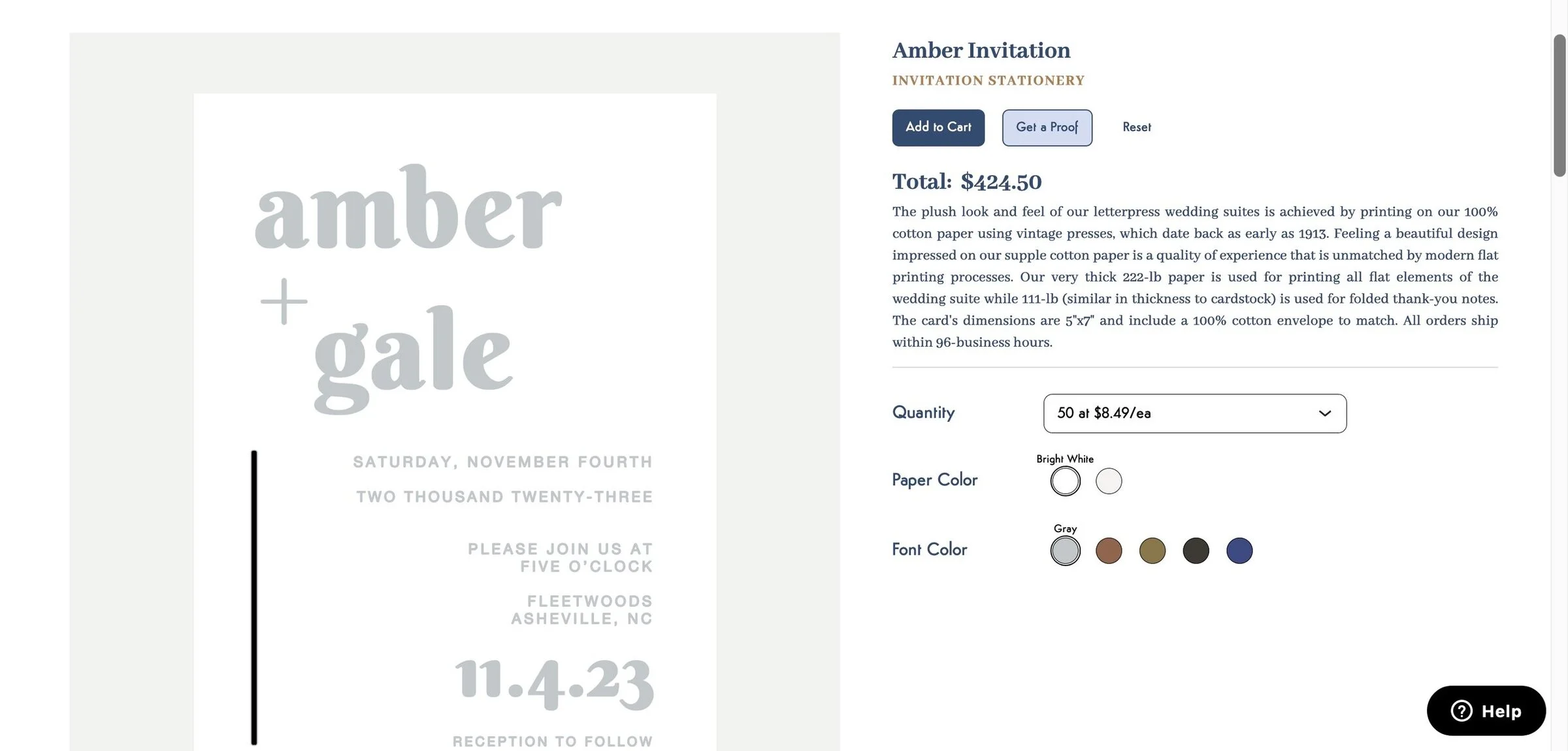 Decree Company detailed product view showing letterpress and engraving details