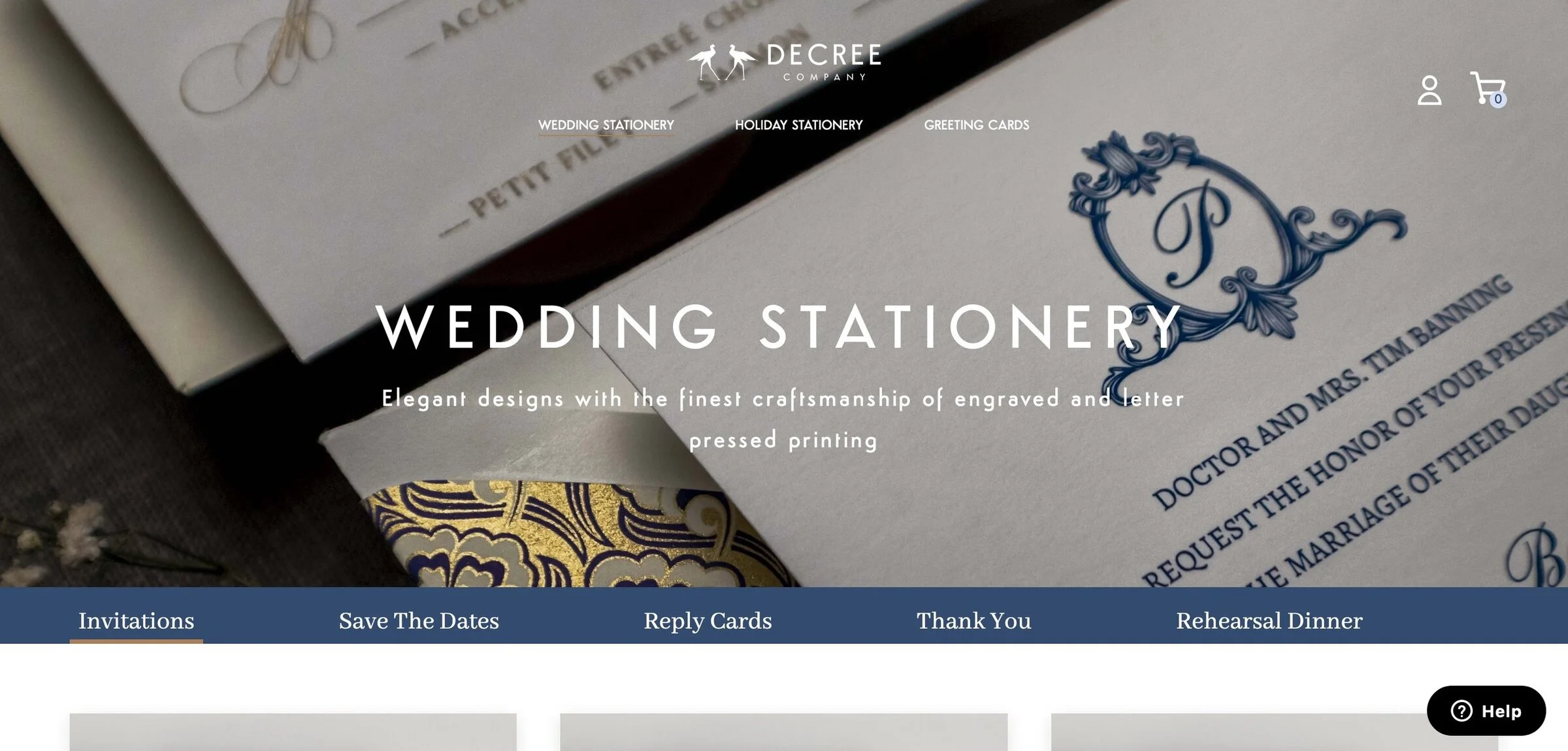 Decree Company e-commerce homepage showing the post-bespoke brand architecture