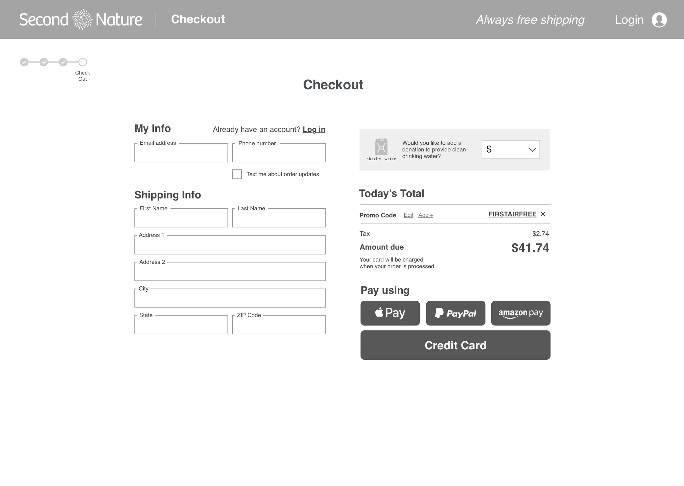 Checkout payment page with credit card form