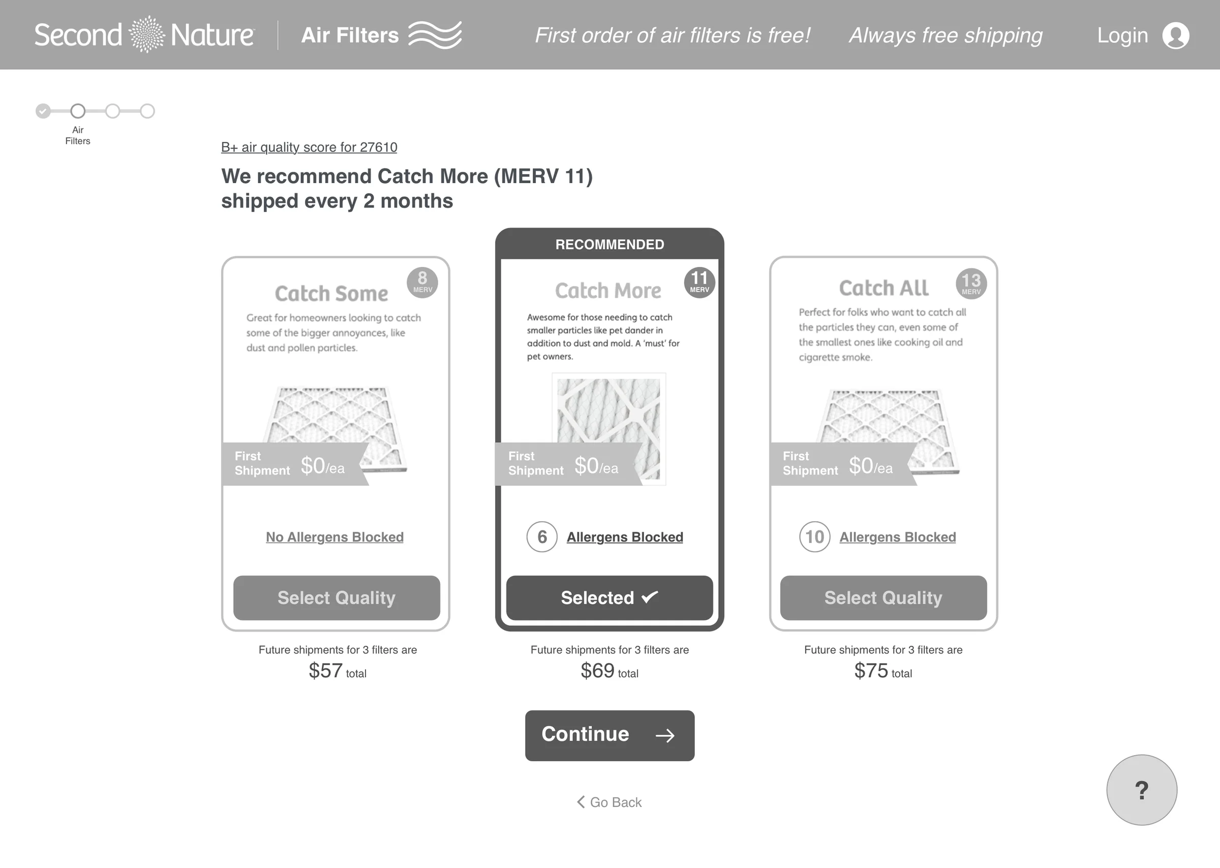 Help Me Choose, guided flow for customers who didn't know their filter specs