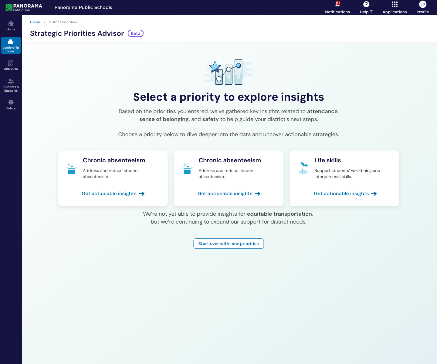 AI parsing state naming the priorities the advisor can act on from the district plan